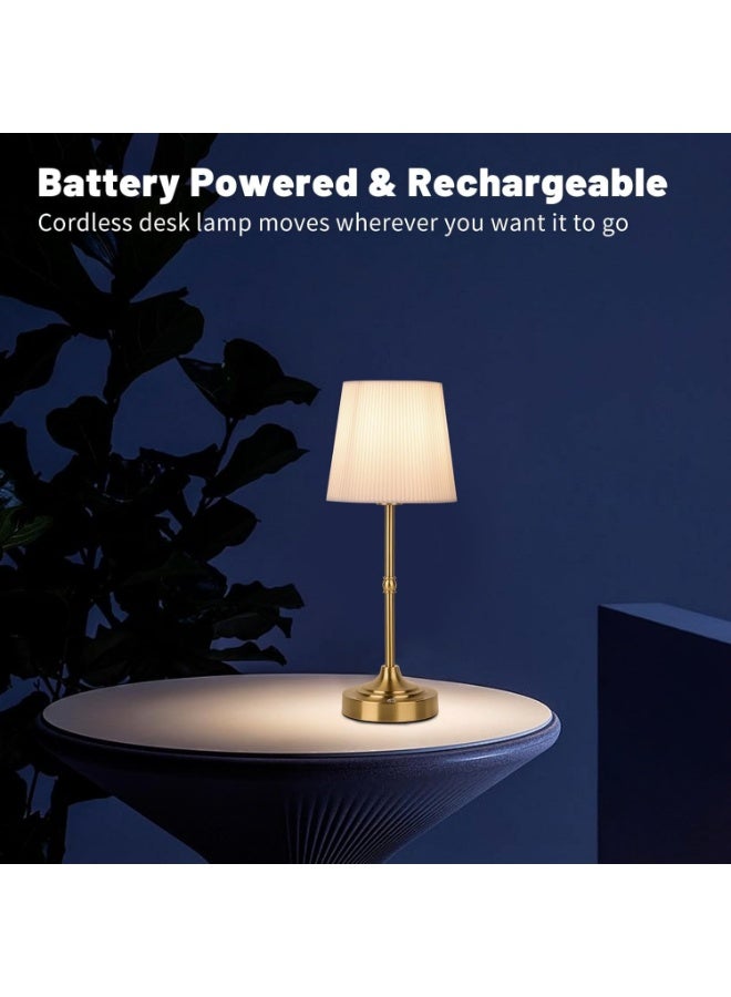 Portable Metal Desk Lamp with Fabric Shade, 5200mAh Rechargeable Touch Lamp Stepless Dimmable, Warm Ambient Bedside Table Light for Home Office (Gold) - Image 3